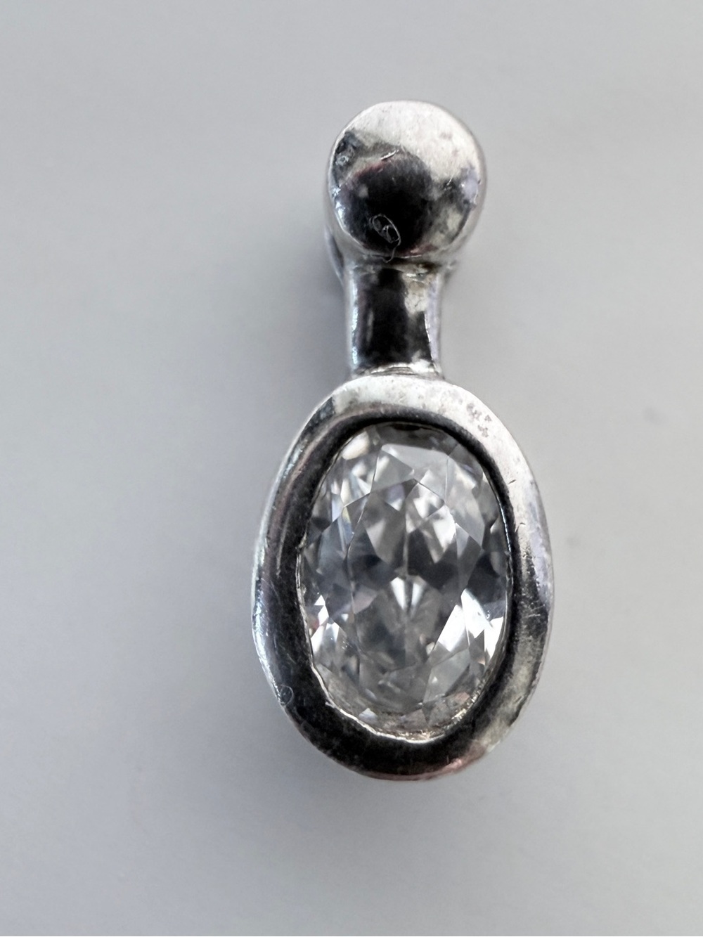 Sterling Silver Clear Crystal Oval Pendant